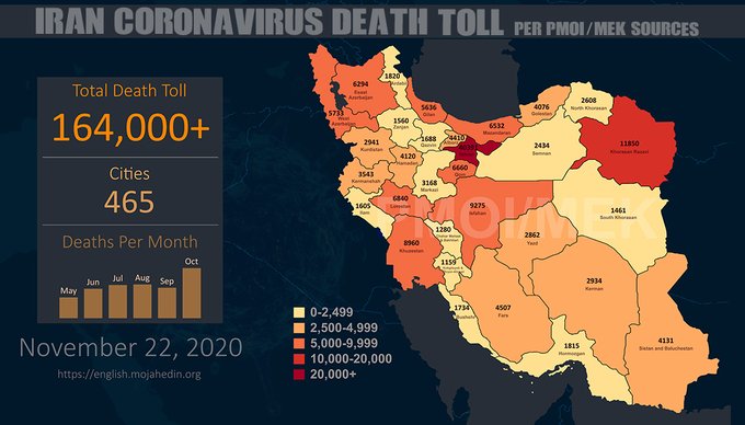 Iran: Coronavirus Fatalities in 465 Cities Surpass 164,000