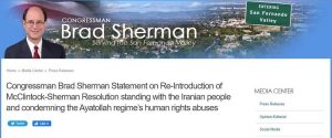 Congressman Brad Sherman Statement on H. Res 100, Supporting Iran’s Opposition and Uprising