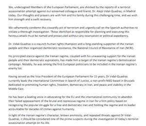 European Parliament Members Condemn Assassination Attempt on Colleague Dr. Alejo Vidal-Quadras