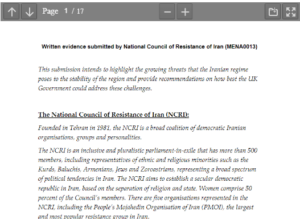 NCRI’s Comprehensive Analysis and Recommendations on Iran Policy on UK Parliament Website
