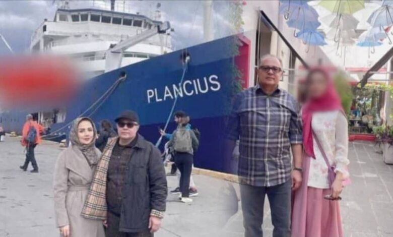 Shahram Dabbiri, deputy to regime president Pezeshkian, with his wife in front of the Plancius ship